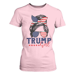 Trump Girl T Shirt For Women Messy Bun Support Trump 2024 Election American Flag TS02 Light Pink Print Your Wear