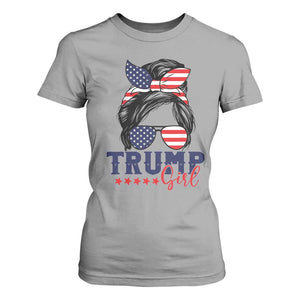 Trump Girl T Shirt For Women Messy Bun Support Trump 2024 Election American Flag TS02 Sport Gray Print Your Wear