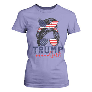 Trump Girl T Shirt For Women Messy Bun Support Trump 2024 Election American Flag TS02 Violet Print Your Wear