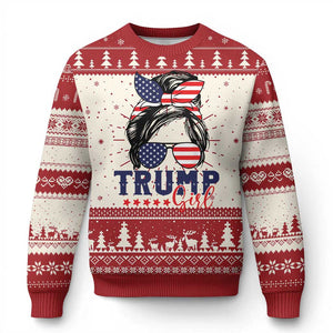 Trump Girl Ugly Christmas Sweater Messy Bun Support Trump 2024 Election American Flag TS02 Red Print Your Wear