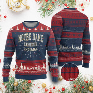 Classic Notre Dame Indiana Ugly Christmas Sweater Est 1842 IN Retro Vintage Varsity TS02 Burgundy Print Your Wear