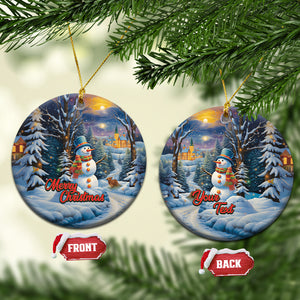 Personalized Snowman Christmas Ceramic Ornament Nostalgic Xmas Merry Christmas TS02 Circle Blue Printyourwear