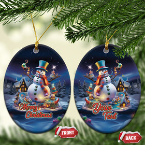 Personalized Snowman Christmas Ceramic Ornament Nostalgic Xmas Night Merry Christmas 2023 TS02 Oval Blue Printyourwear