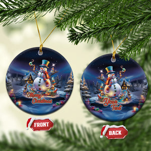 Personalized Snowman Christmas Ceramic Ornament Nostalgic Xmas Night Merry Christmas TS02 Circle Blue Printyourwear