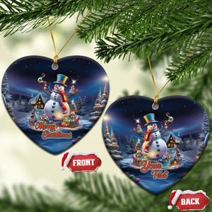 Personalized Snowman Christmas Ceramic Ornament Nostalgic Xmas Night Merry Christmas 2023 TS02 Heart Blue Printyourwear