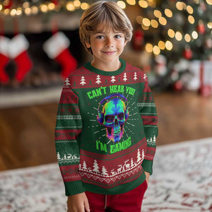 Skull Gamer Ugly Christmas Sweater Can't Hear You I'm Gaming Funny Video Game Lover Player TS02 Christmas Print Your Wear