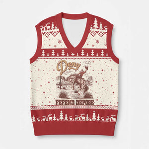 Western Cowboy V-Neck Knit Sweater Vest Deny Defend Depose TS02 Beige Red Print Your Wear