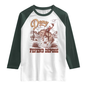 Western Cowboy Raglan Shirt Deny Defend Depose TS02 White Dark Forest Green Print Your Wear