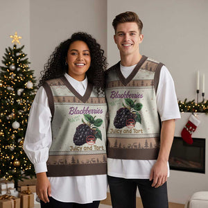 Fresh Juicy Blackberries V-Neck Knit Sweater Vest Retro Vintage Backberry Farmers Market TS02 Mocha Mousse Print Your Wear
