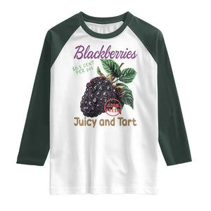 Fresh Juicy Blackberries Raglan Shirt Retro Vintage Backberry Farmers Market TS02 White Dark Forest Green Print Your Wear