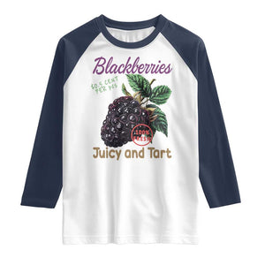Fresh Juicy Blackberries Raglan Shirt Retro Vintage Backberry Farmers Market TS02 White Navy Print Your Wear