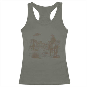 UFO Western Cowboy Racerback Tank Top Rodeo Wild West Retro Vintage Graphic TS02 Military Green Print Your Wear