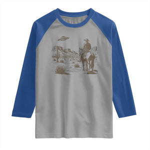 UFO Western Cowboy Raglan Shirt Rodeo Wild West Retro Vintage Graphic TS02 Sport Gray Royal Print Your Wear