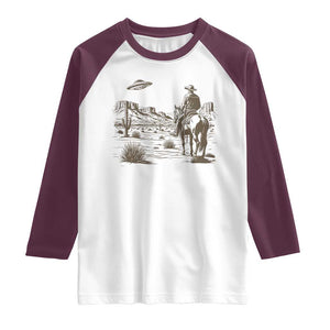 UFO Western Cowboy Raglan Shirt Rodeo Wild West Retro Vintage Graphic TS02 White Maroon Print Your Wear