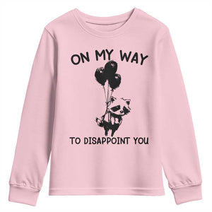 Funny Raccoon 90s Trash Panda Youth Sweatshirt On My Way To Disappoint You Mental Health Meme TS02 Light Pink Print Your Wear