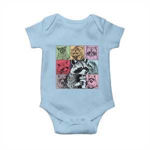 Raccoon Drinking Coffee Graphic Baby Onesie Funny Trash Panda Retro 90s Style TS02 Light Blue Print Your Wear