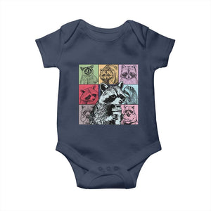 Raccoon Drinking Coffee Graphic Baby Onesie Funny Trash Panda Retro 90s Style TS02 Navy Print Your Wear