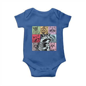 Raccoon Drinking Coffee Graphic Baby Onesie Funny Trash Panda Retro 90s Style TS02 Royal Blue Print Your Wear