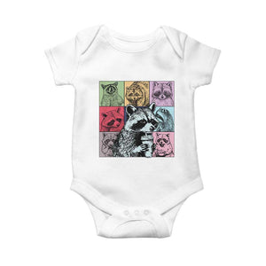 Raccoon Drinking Coffee Graphic Baby Onesie Funny Trash Panda Retro 90s Style TS02 White Print Your Wear