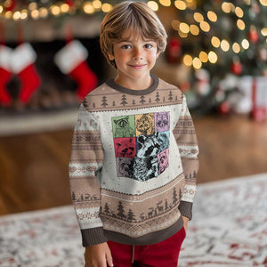 Raccoon Drinking Coffee Graphic Ugly Christmas Sweater Funny Trash Panda Retro 90s Style TS02 Mocha Mousse Print Your Wear