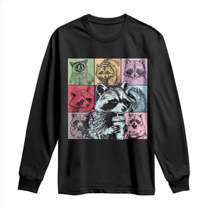 Raccoon Drinking Coffee Graphic Long Sleeve Shirt Funny Trash Panda Retro 90s Style TS02 Black Print Your Wear