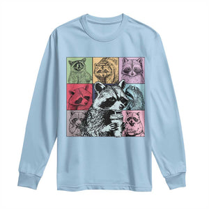 Raccoon Drinking Coffee Graphic Long Sleeve Shirt Funny Trash Panda Retro 90s Style TS02 Light Blue Print Your Wear