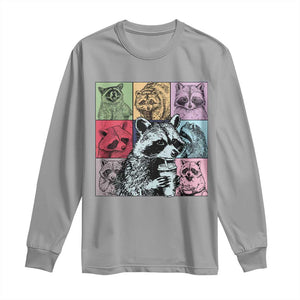 Raccoon Drinking Coffee Graphic Long Sleeve Shirt Funny Trash Panda Retro 90s Style TS02 Sport Gray Print Your Wear