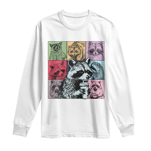 Raccoon Drinking Coffee Graphic Long Sleeve Shirt Funny Trash Panda Retro 90s Style TS02 White Print Your Wear