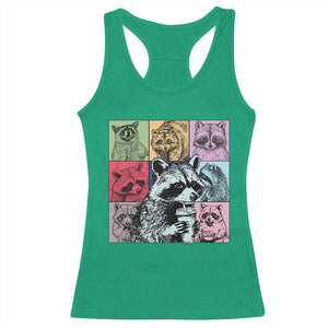 Raccoon Drinking Coffee Graphic Racerback Tank Top Funny Trash Panda Retro 90s Style TS02 Irish Green Print Your Wear