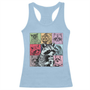 Raccoon Drinking Coffee Graphic Racerback Tank Top Funny Trash Panda Retro 90s Style TS02 Light Blue Print Your Wear
