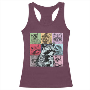 Raccoon Drinking Coffee Graphic Racerback Tank Top Funny Trash Panda Retro 90s Style TS02 Maroon Print Your Wear