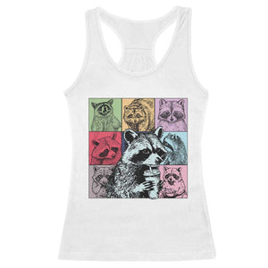 Raccoon Drinking Coffee Graphic Racerback Tank Top Funny Trash Panda Retro 90s Style TS02 White Print Your Wear
