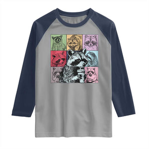 Raccoon Drinking Coffee Graphic Raglan Shirt Funny Trash Panda Retro 90s Style TS02 Sport Gray Navy Print Your Wear