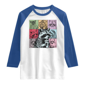 Raccoon Drinking Coffee Graphic Raglan Shirt Funny Trash Panda Retro 90s Style TS02 White Royal Print Your Wear