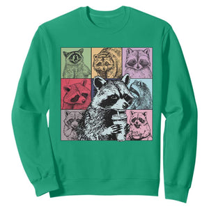 Raccoon Drinking Coffee Graphic Sweatshirt Funny Trash Panda Retro 90s Style TS02 Irish Green Print Your Wear