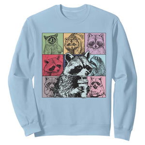 Raccoon Drinking Coffee Graphic Sweatshirt Funny Trash Panda Retro 90s Style TS02 Light Blue Print Your Wear