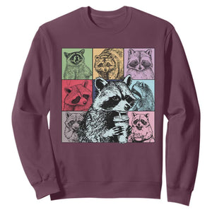 Raccoon Drinking Coffee Graphic Sweatshirt Funny Trash Panda Retro 90s Style TS02 Maroon Print Your Wear