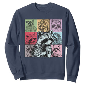 Raccoon Drinking Coffee Graphic Sweatshirt Funny Trash Panda Retro 90s Style TS02 Navy Print Your Wear