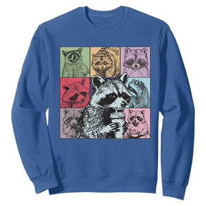 Raccoon Drinking Coffee Graphic Sweatshirt Funny Trash Panda Retro 90s Style TS02 Royal Blue Print Your Wear