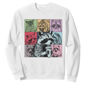 Raccoon Drinking Coffee Graphic Sweatshirt Funny Trash Panda Retro 90s Style TS02 White Print Your Wear