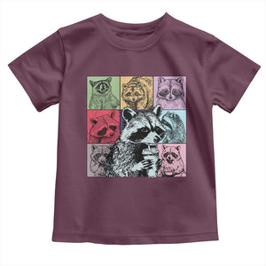 Raccoon Drinking Coffee Graphic Toddler T Shirt Funny Trash Panda Retro 90s Style TS02 Maroon Print Your Wear