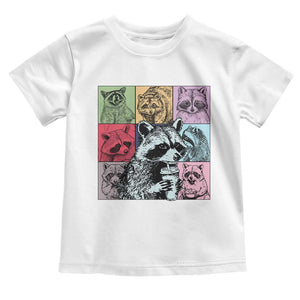 Raccoon Drinking Coffee Graphic Toddler T Shirt Funny Trash Panda Retro 90s Style TS02 White Print Your Wear