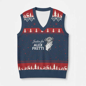 Justice for Alex Pretti Floral Memorial V-Neck Knit Sweater Vest Minneapolis Jan 24 2026 Tribute TS02 Navy Red Print Your Wear