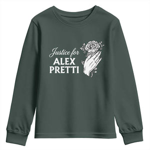 Justice for Alex Pretti Floral Memorial Youth Sweatshirt Minneapolis Jan 24 2026 Tribute TS02 Dark Forest Green Print Your Wear