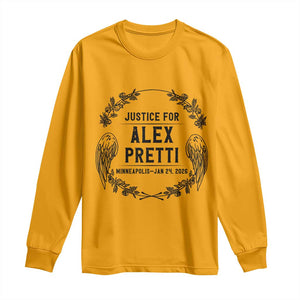 Justice for Alex Pretti Long Sleeve Shirt Minneapolis January 24 2026 Tribute Memorial Wreath TS02 Gold Print Your Wear