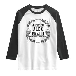 Justice for Alex Pretti Raglan Shirt Minneapolis January 24 2026 Tribute Memorial Wreath TS02 White Black Print Your Wear