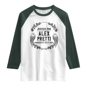 Justice for Alex Pretti Raglan Shirt Minneapolis January 24 2026 Tribute Memorial Wreath TS02 White Dark Forest Green Print Your Wear