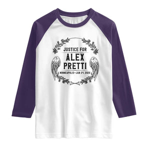 Justice for Alex Pretti Raglan Shirt Minneapolis January 24 2026 Tribute Memorial Wreath TS02 White Purple Print Your Wear