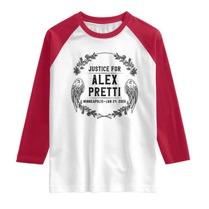 Justice for Alex Pretti Raglan Shirt Minneapolis January 24 2026 Tribute Memorial Wreath TS02 White Red Print Your Wear