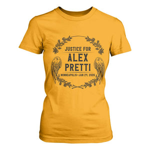 Justice for Alex Pretti T Shirt For Women Minneapolis January 24 2026 Tribute Memorial Wreath TS02 Gold Print Your Wear